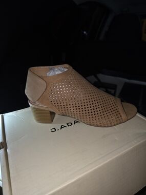 Adams Perforated Tan Open-Toe Block Heel Mule